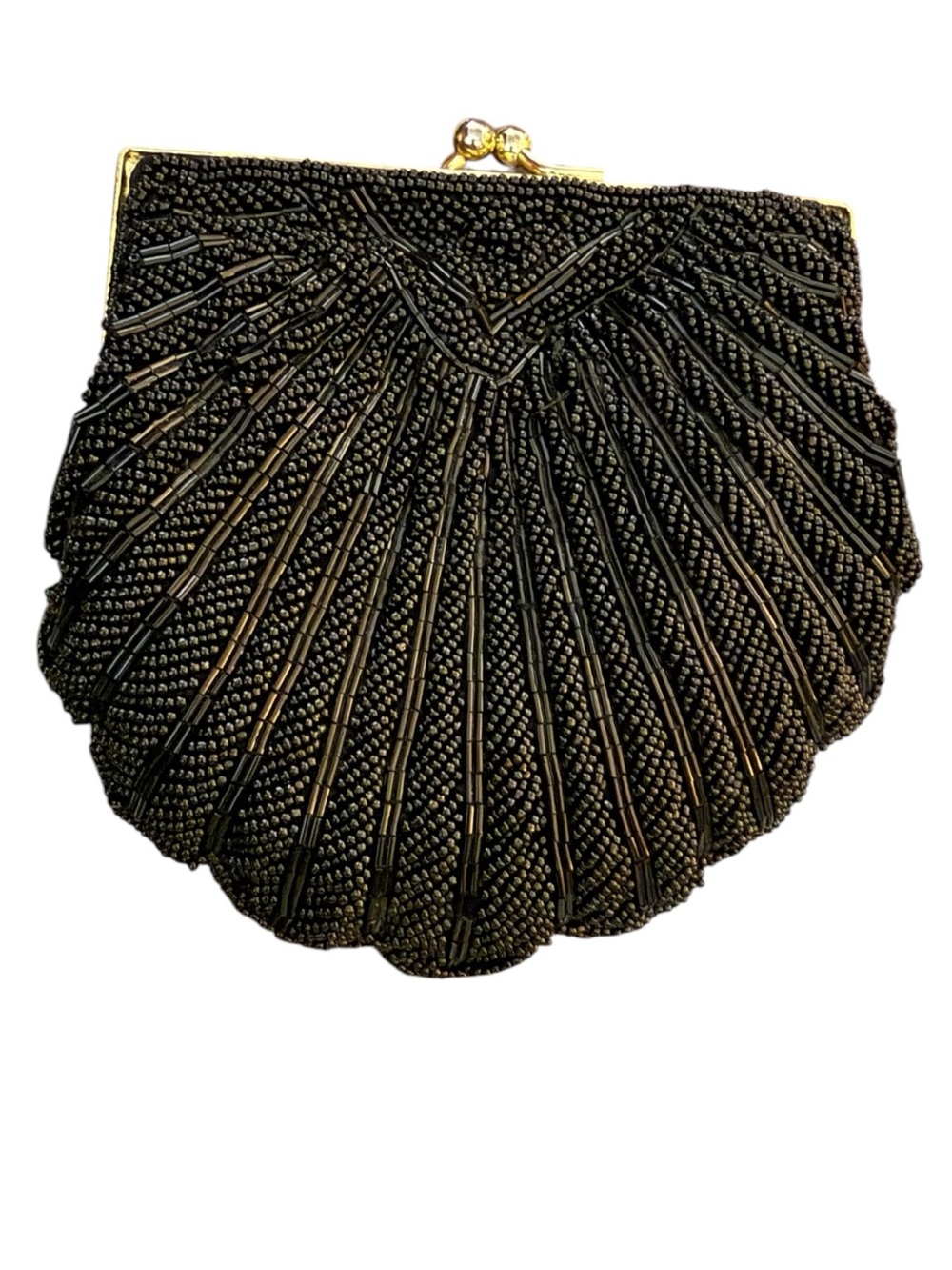 La Regale Black Beaded Shell Clutch Evening Bag Formal Cocktail Vintage